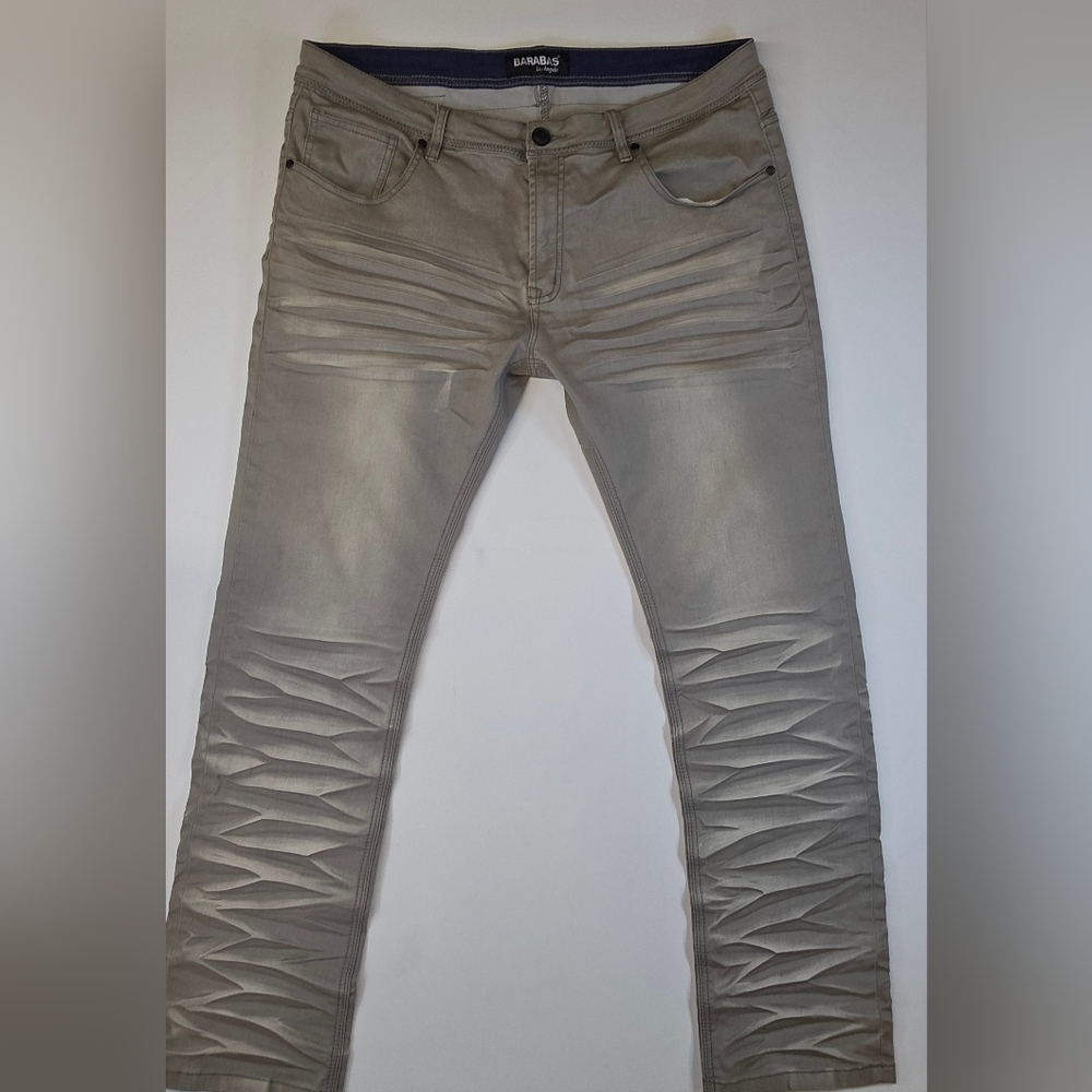 Barabas Jeans Adult 38 x 32 Silver Denim Regular Fit Straight Cut Cat Whiskers